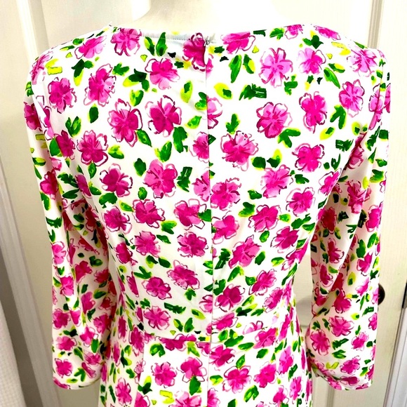 Zara Midi Dress White Floral 3/4 Sleeves and Square Neck Formal Wedding Guest - Picture 7 of 11